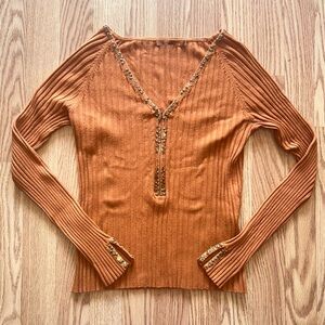 Belldini Burnt Orange Ribbed Knit Top
